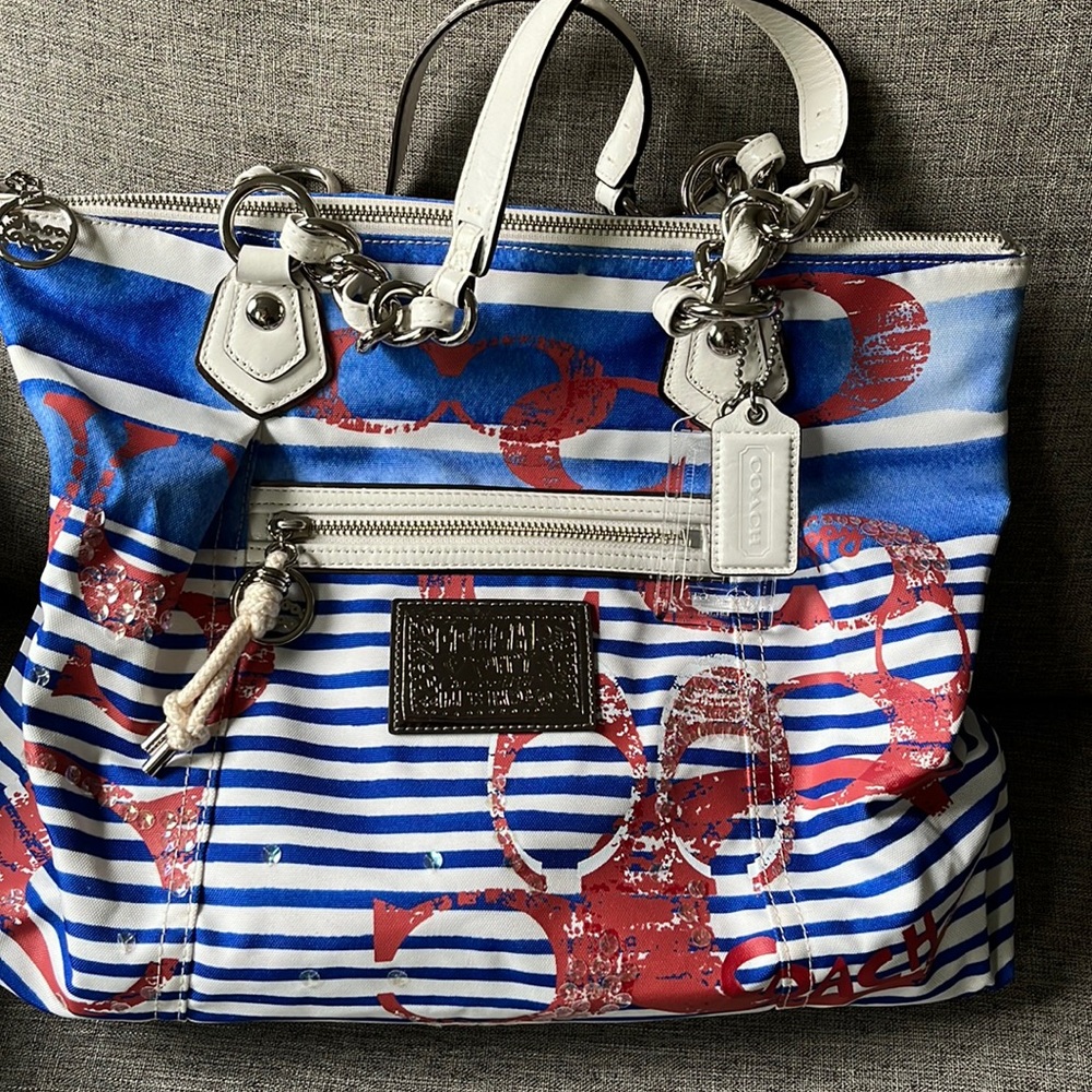 Authentic Coach Poppy Stripe Nautical Handbag